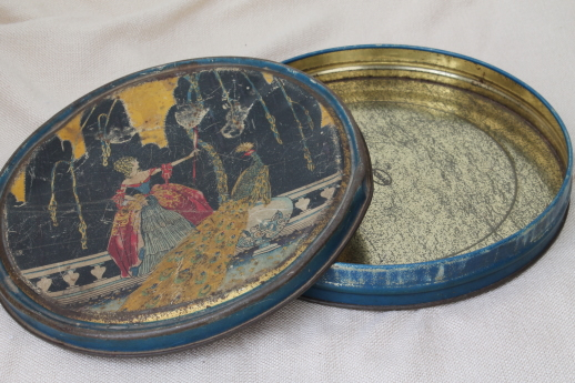 photo of shabby antique tins, 1930s vintage biscuit tins for sewing boxes or buttons #10