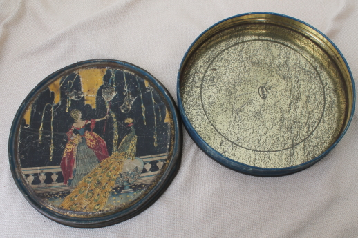 photo of shabby antique tins, 1930s vintage biscuit tins for sewing boxes or buttons #11