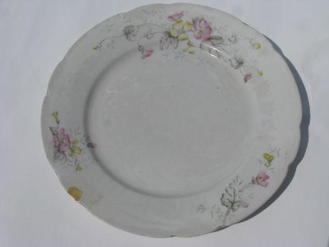 photo of shabby antique transferware ironstone china plates, pink & yellow flowers #2