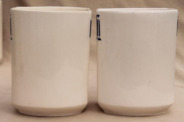 photo of shabby antique vintage blue & white china canister jars, kitchen pantry canisters #5