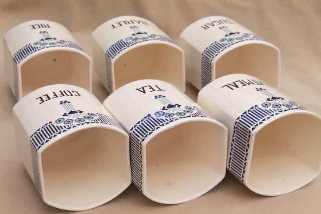 photo of shabby antique vintage blue & white china canister jars, kitchen pantry canisters #8