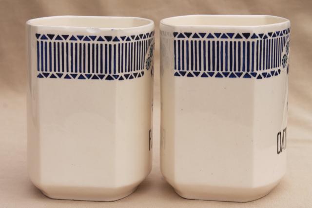 photo of shabby antique vintage blue & white china canister jars, kitchen pantry canisters #15