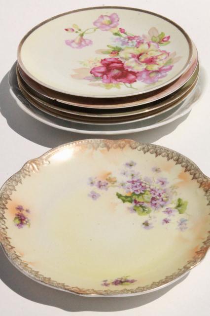 photo of shabby antique vintage china plates w/ hand painted flowers, instant collection  #1