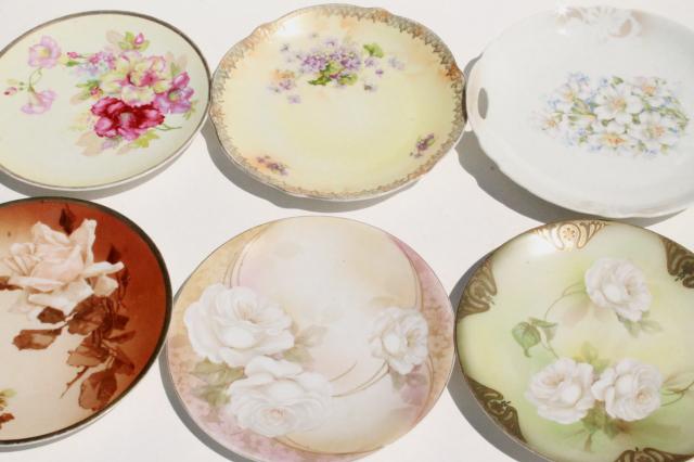 photo of shabby antique vintage china plates w/ hand painted flowers, instant collection  #3