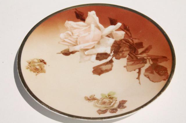 photo of shabby antique vintage china plates w/ hand painted flowers, instant collection  #4