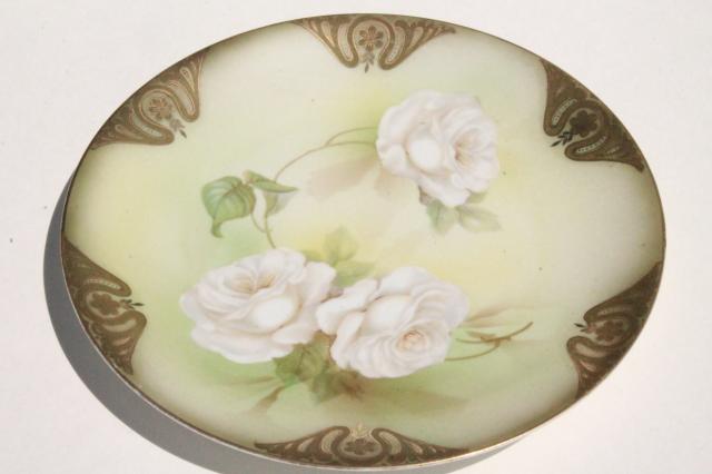 photo of shabby antique vintage china plates w/ hand painted flowers, instant collection  #6