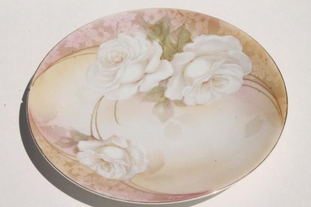 photo of shabby antique vintage china plates w/ hand painted flowers, instant collection  #7