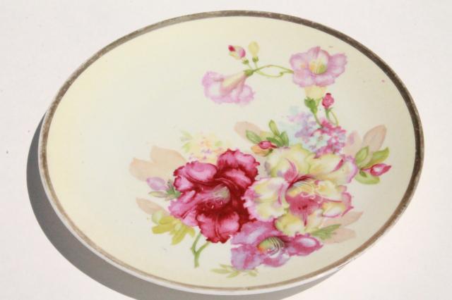 photo of shabby antique vintage china plates w/ hand painted flowers, instant collection  #9