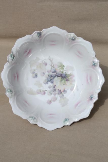 photo of shabby antique vintage china serving dishes, large salad bowls w/ flowers & fruit #2