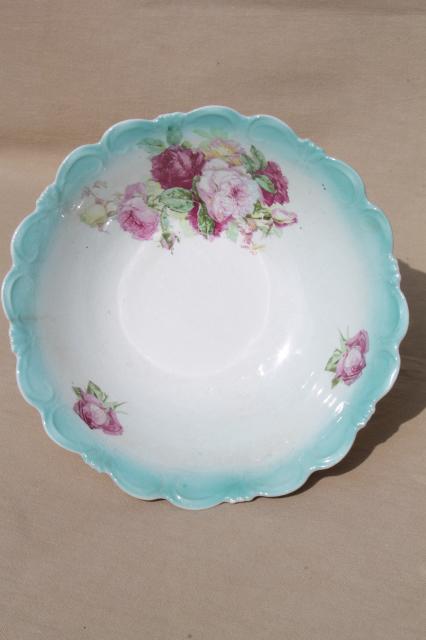 photo of shabby antique vintage china serving dishes, large salad bowls w/ flowers & fruit #11