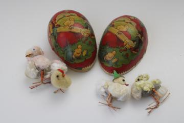 catalog photo of shabby antique vintage paper Easter egg candy container & chenille chicks