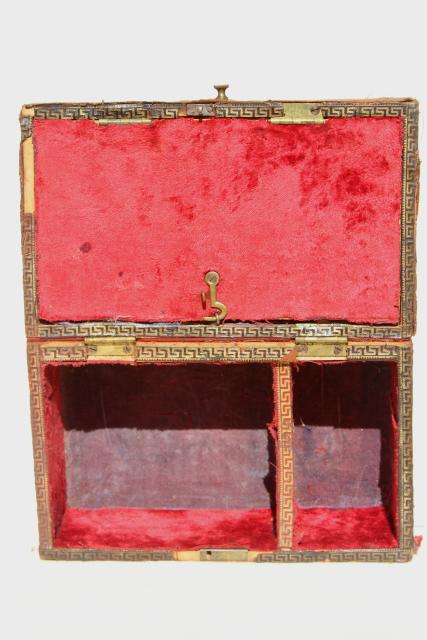 photo of shabby antique vintage velvet box or traveling case for bottles or writing instruments #7