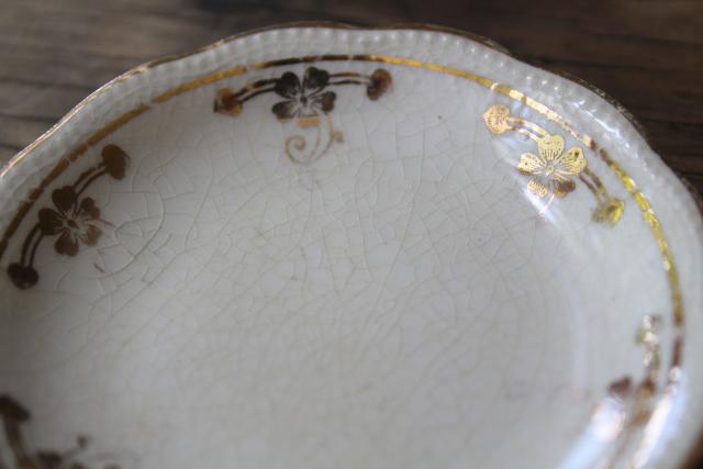 photo of shabby antique white china butter pats w/ worn gold, collection of tiny plates different patterns #2