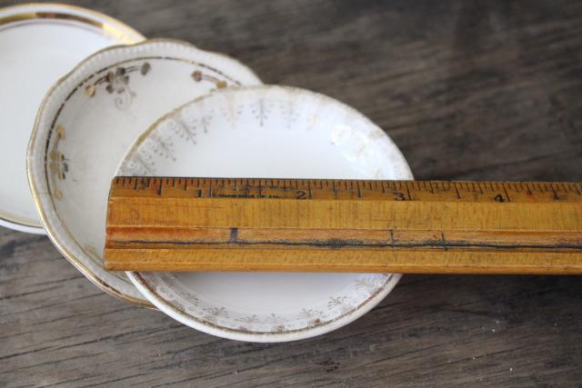 photo of shabby antique white china butter pats w/ worn gold, collection of tiny plates different patterns #8