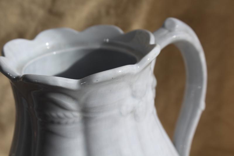 photo of shabby antique white china teapot, wheat & bramble berry embossed ironstone #5