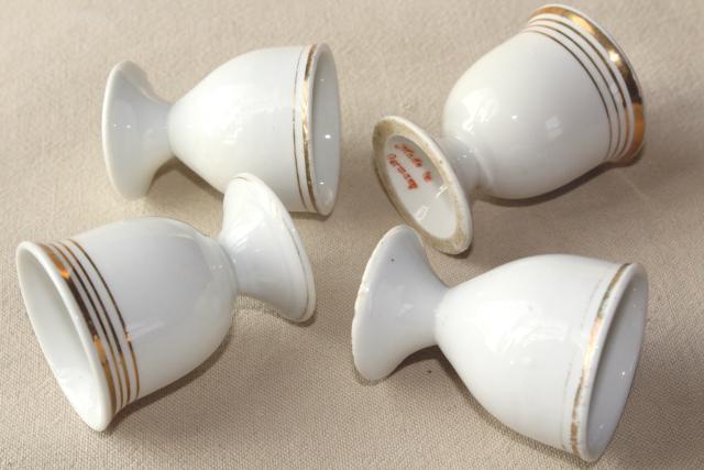 photo of shabby antique white porcelain egg cups, mismatched vintage china set #2