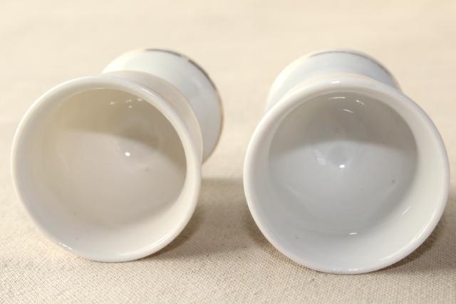 photo of shabby antique white porcelain egg cups, mismatched vintage china set #4