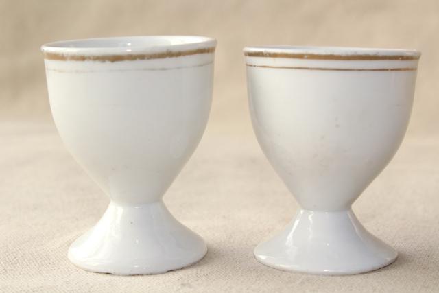 photo of shabby antique white porcelain egg cups, mismatched vintage china set #6