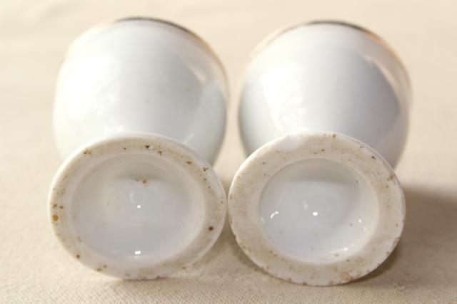 photo of shabby antique white porcelain egg cups, mismatched vintage china set #8