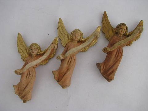 photo of shabby but pretty weathered old painted angel ornaments, choir of angels #2