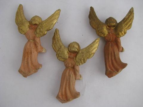 photo of shabby but pretty weathered old painted angel ornaments, choir of angels #3