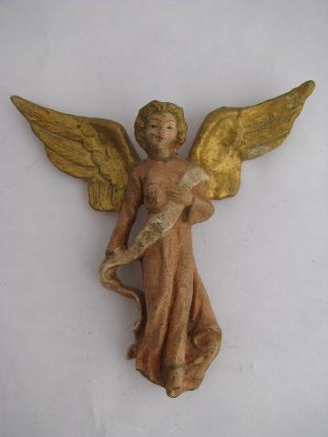 photo of shabby but pretty weathered old painted angel ornaments, choir of angels #4