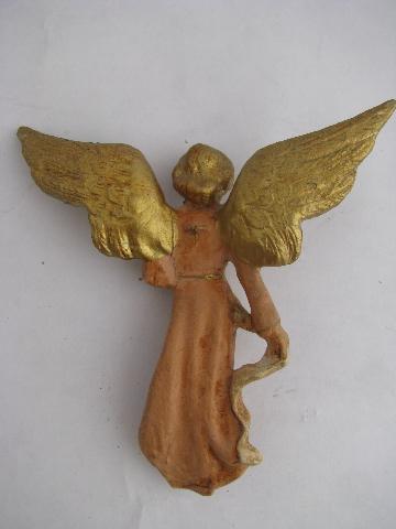 photo of shabby but pretty weathered old painted angel ornaments, choir of angels #5