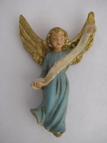 photo of shabby but pretty weathered old painted angel ornaments, choir of angels #6