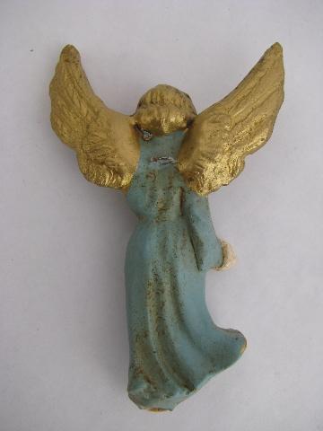 photo of shabby but pretty weathered old painted angel ornaments, choir of angels #7