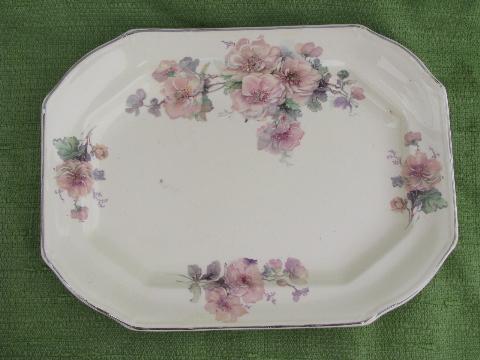 photo of shabby cabbage roses vintage china covered bowl, big & small platter #4