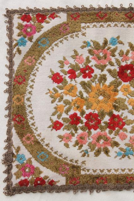 photo of shabby chic cottage flowers vintage Belgian tapestry table runner, Muylle Belgium label #3