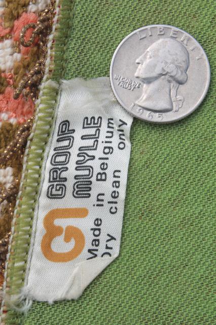 photo of shabby chic cottage flowers vintage Belgian tapestry table runner, Muylle Belgium label #6