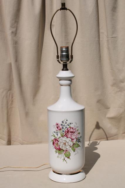 photo of shabby chic cottage roses floral white china table lamp, vintage boudoir lamp #2