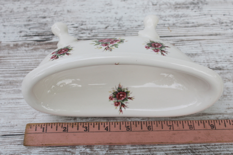 photo of shabby chic pink roses ceramic soap dish, vintage claw foot tub Victorian bathtub shape  #3