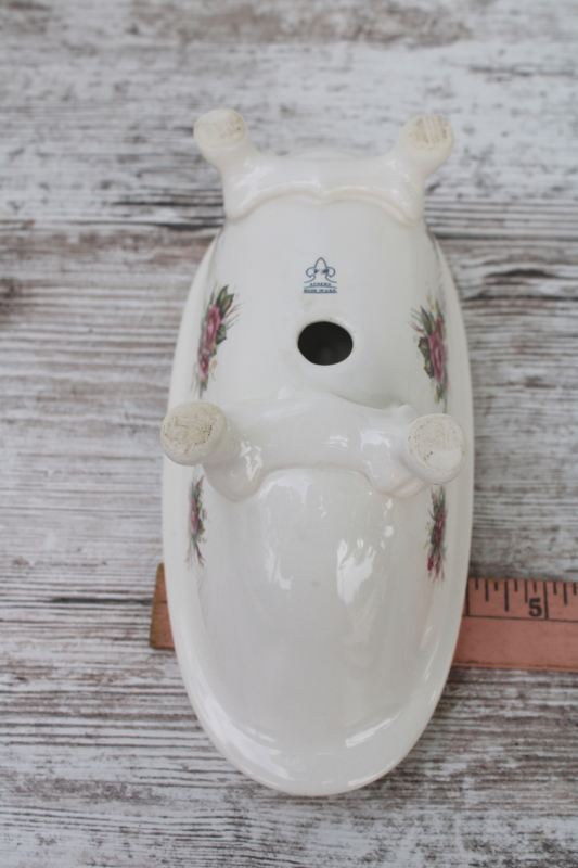 photo of shabby chic pink roses ceramic soap dish, vintage claw foot tub Victorian bathtub shape  #4