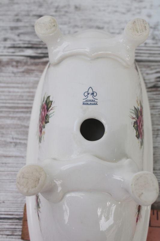 photo of shabby chic pink roses ceramic soap dish, vintage claw foot tub Victorian bathtub shape  #5