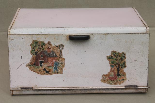 photo of shabby chic pink vintage metal bread box for country cottage kitchen #3