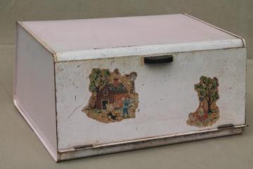 catalog photo of shabby chic pink vintage metal bread box for country cottage kitchen