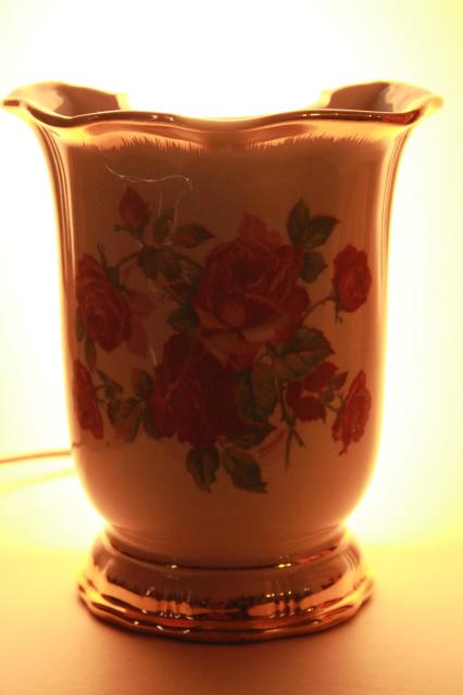 photo of shabby chic vintage china table lamp, ivy flower vase backlit TV lamp or boudoir light #2