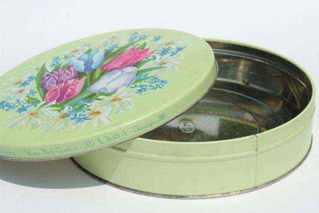 photo of shabby chic vintage flowered metal tins, 1940s 50s vintage candy or cookie tins #2