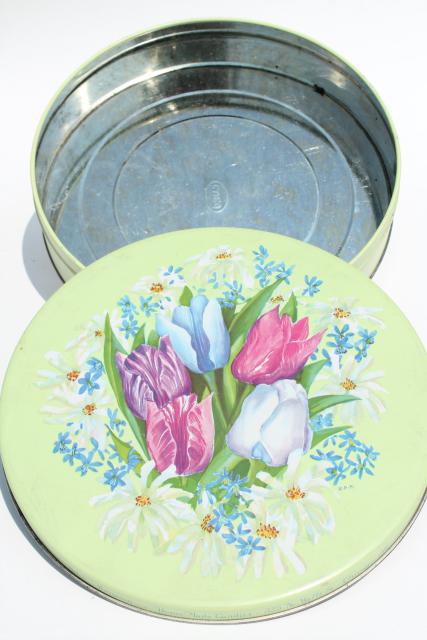 photo of shabby chic vintage flowered metal tins, 1940s 50s vintage candy or cookie tins #3