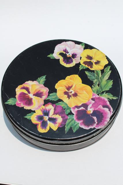 photo of shabby chic vintage flowered metal tins, 1940s 50s vintage candy or cookie tins #6