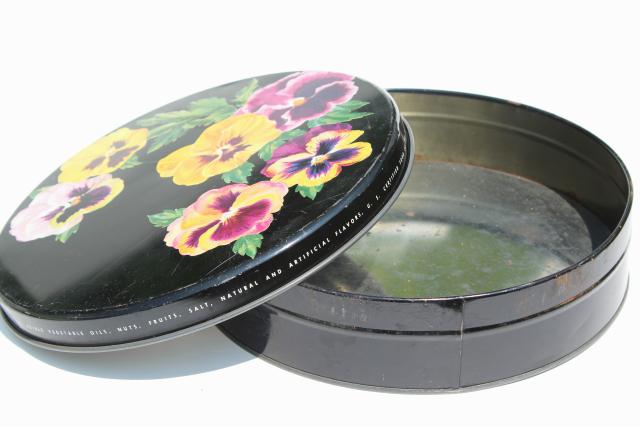 photo of shabby chic vintage flowered metal tins, 1940s 50s vintage candy or cookie tins #8