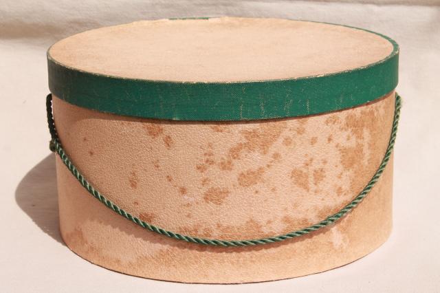 photo of shabby chic vintage hat boxes, faded pink & green nesting band box stack set #8