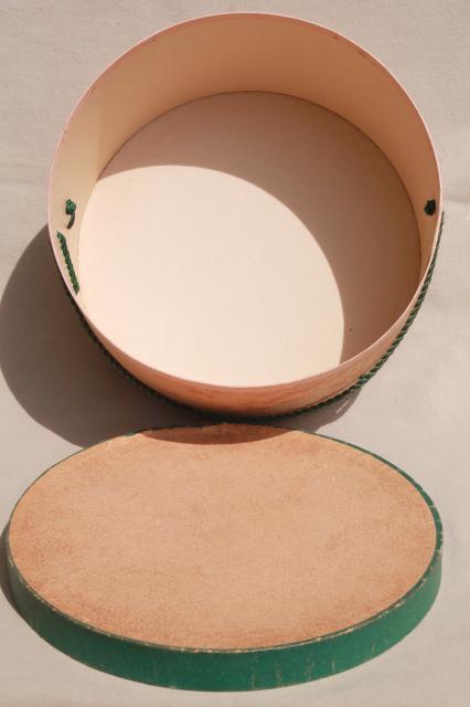 photo of shabby chic vintage hat boxes, faded pink & green nesting band box stack set #10