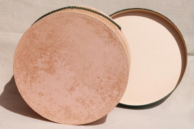 photo of shabby chic vintage hat boxes, faded pink & green nesting band box stack set #11