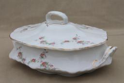 catalog photo of shabby chic vintage pink rose floral china covered serving dish or tureen