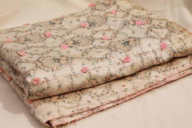 photo of shabby chic vintage print cotton quilt comforters, soft warm tied quilts bedspreads #8