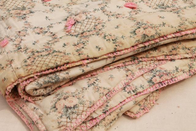 photo of shabby chic vintage print cotton quilt comforters, soft warm tied quilts bedspreads #10