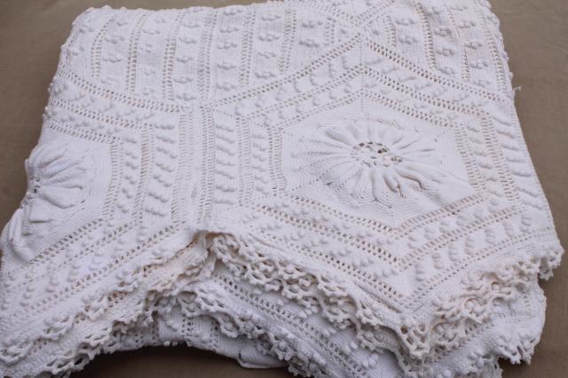 photo of shabby chic vintage white cotton crochet lace bedspread, country cottage style #1